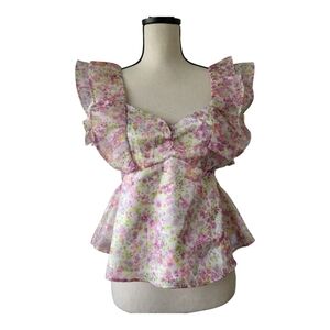 💕Wildfox Floral Sydney Top With Ruffles Size M New
